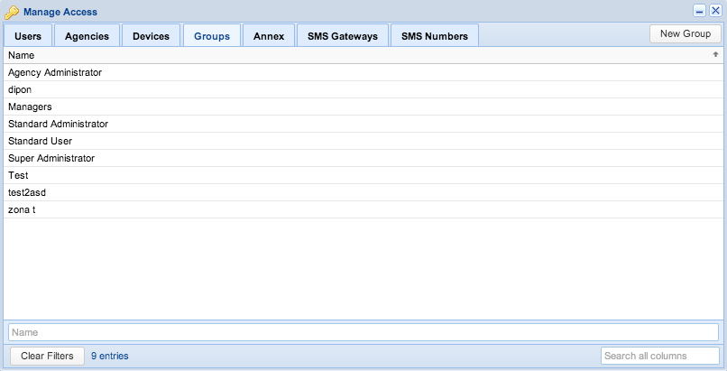 Screenshot: Manage Access - Groups